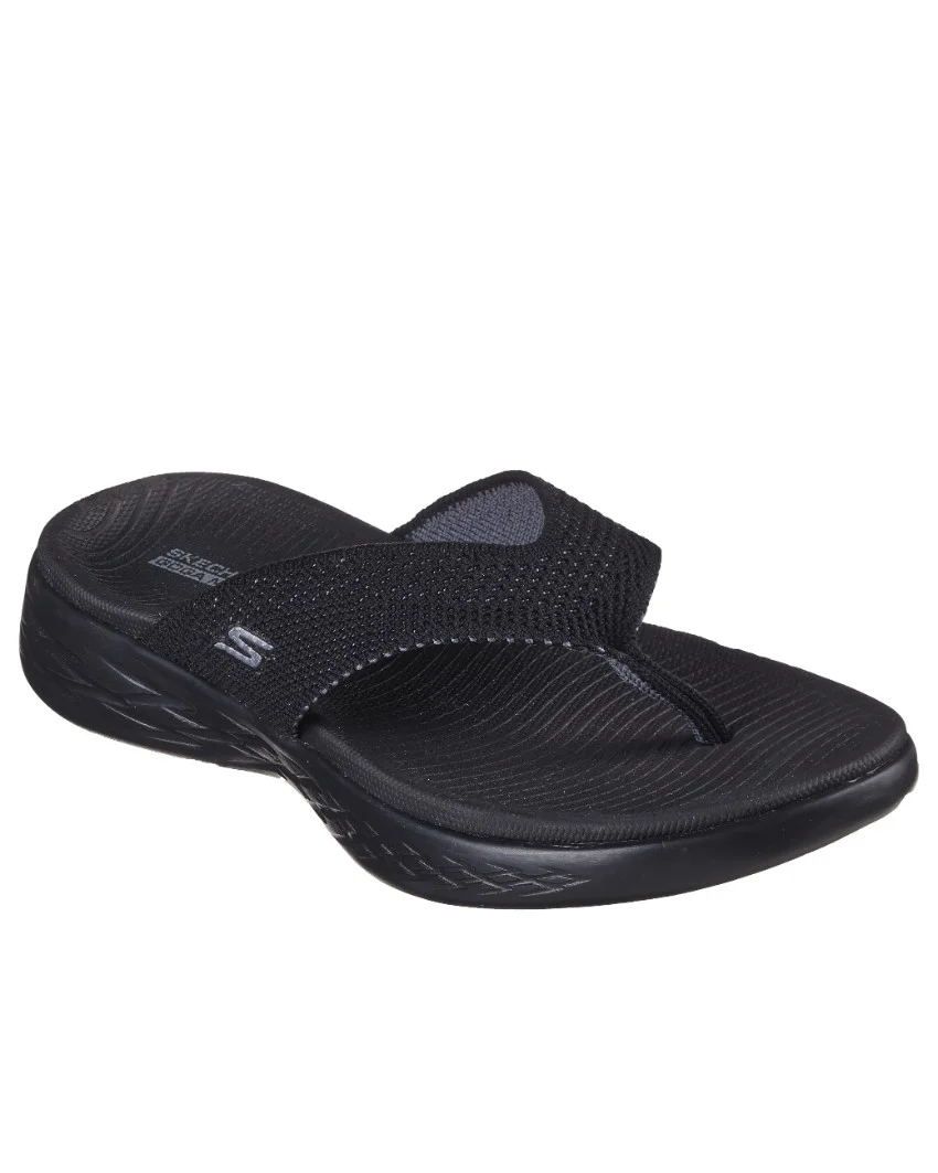 Womens Skechers On-The-Go 600 - Black Grey Angled View Womens Skechers On-The-Go 600 - Black Grey Angled View