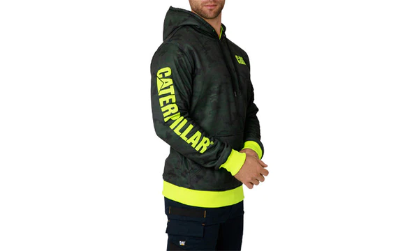 yellow cat reversed hoodie angled view yellow cat reversed hoodie angled view