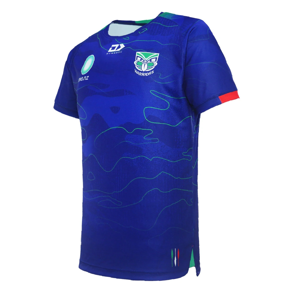 2024-New-Zealand-Warriors-Mens-Training-Tee-Royal_NWTEM24501_left_45.webp Left angled view of 2024 New Zealand Warriors men's training tee in royal blue