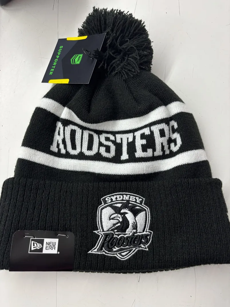 Roosters-Beanie-Black-White-Flat-Front.webp Roosters Beanie Black White Flat Front