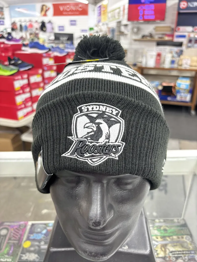 Roosters-Beanie-Black-White-Front.webp Roosters Beanie Black White Front