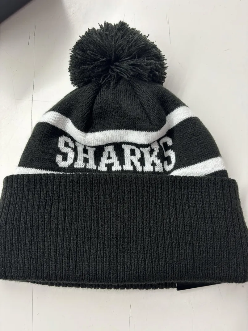 Sharks-Beanie-Black-White-Flat-Back.webp Sharks Beanie Black White Flat Back