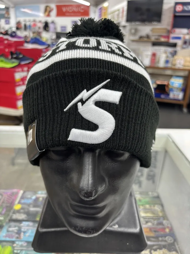 Storm-Beanie-Black-White-Front.webp Storm New Era Beanie Black/White Front head view