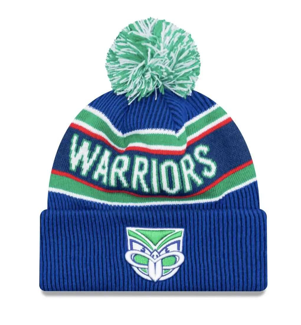 Warriors-New-Era-Pom-Pom-Beanie-Front-View.webp