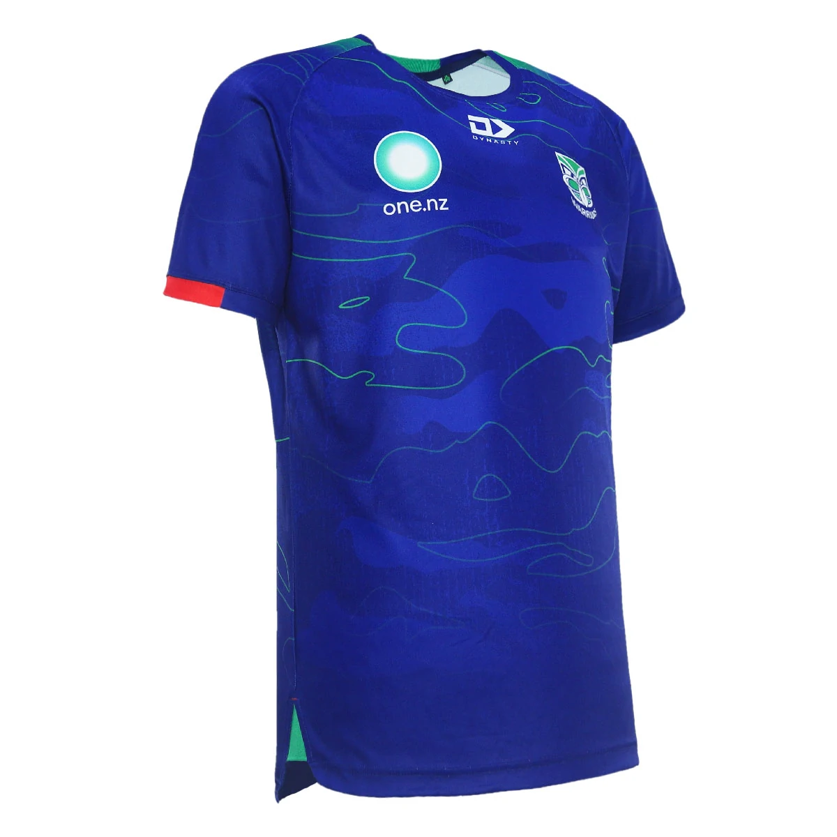 2024-New-Zealand-Warriors-Mens-Training-Tee-Royal_NWTEM24501_right_45.webp Right angled view of 2024 New Zealand Warriors men's training tee in royal blue.