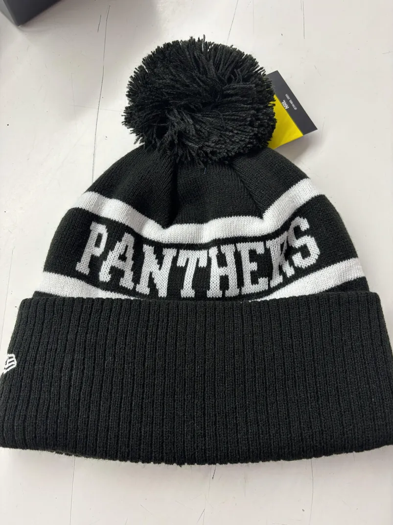 Panthers-Beanie-Black-White-Flat-Back.webp Panthers Beanie Black White Flat Back