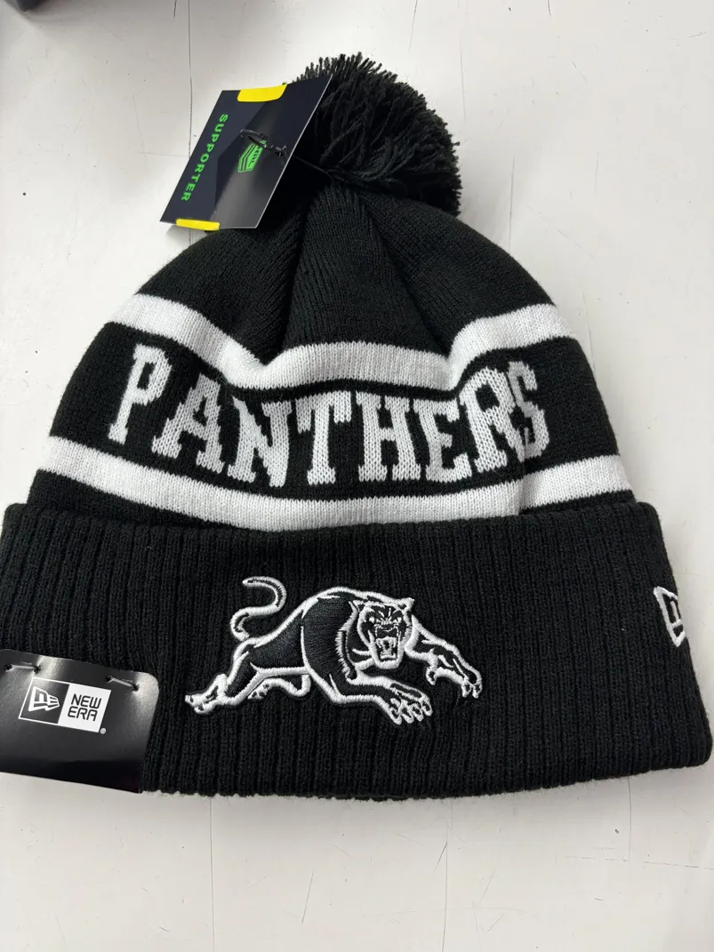 Panthers-Beanie-Black-White-Flat-Front.webp Panthers Beanie Black White Flat Front