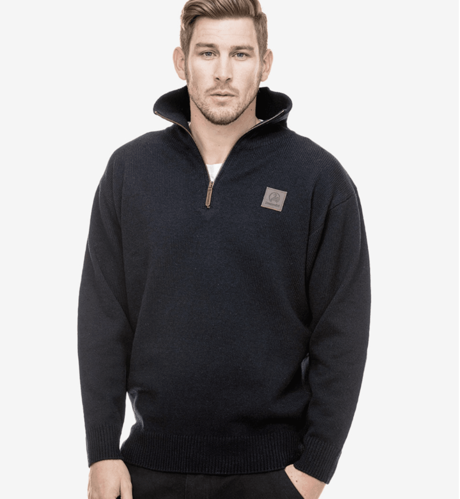 Swanndri Men's Mariner Wool Zip Neck Sweater Navy